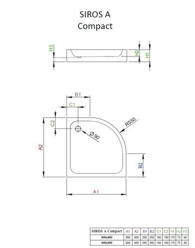 Brodzik łazienkowy Radaway Siros A Compact 90x90 półokrągły SBA9917-2