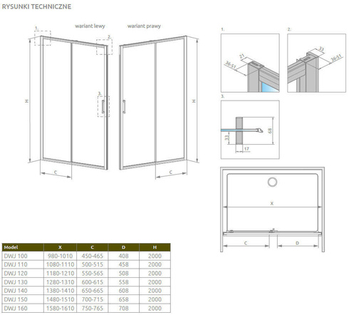 Drzwi prysznicowe 130 Radaway Premium Pro DWJ 1014130-01-01L