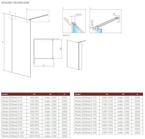 Kabina walk-in 120 nikiel Radaway Modo New Brushed Nickel II 389124-91-01