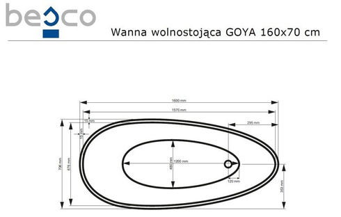 Wanna wolnostojąca Besco Goya srebrna 160 #WMD-160-GS