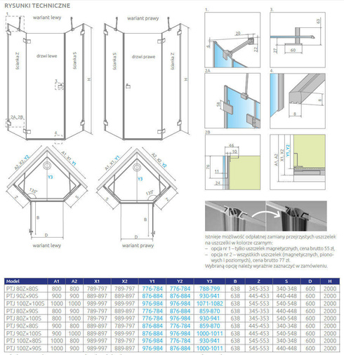 Kabina pięciokątna czarna 80x80 Radaway Essenza Pro Black PTJ lewa