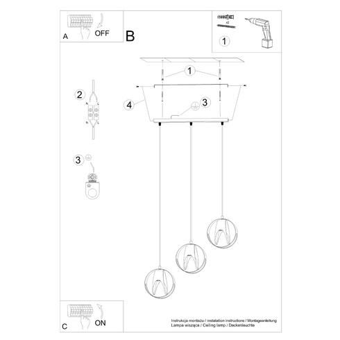 Lampa wisząca TULOS 3L czarna