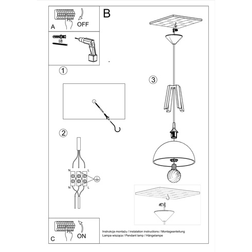 Lampa wisząca CASCO czarna/naturalne drewno