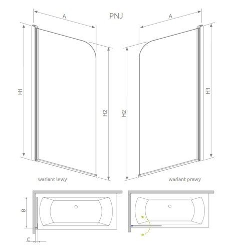 Parawan nawannowy Radaway  EOS PNJ I 50 lewy 205102-101L