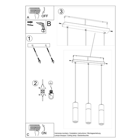 Lampa wisząca ZANE 3 szara