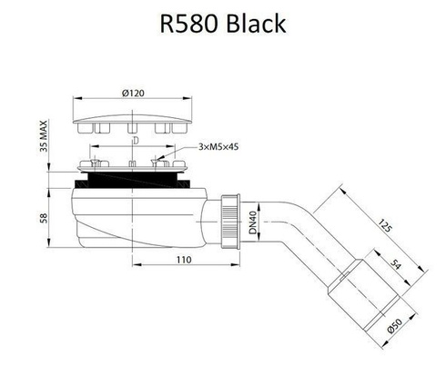 Syfon brodzikowy czarny Radaway R580 Black pokrywa czarna mat