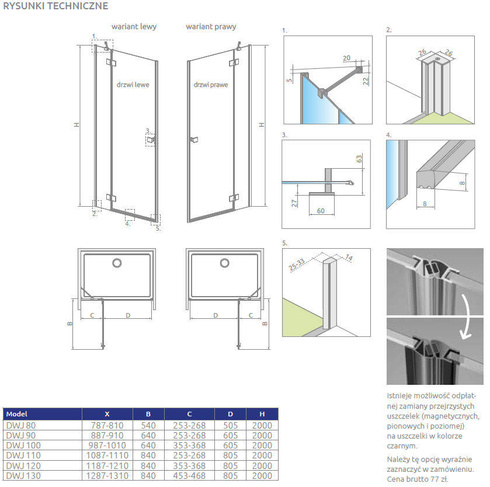 Drzwi prysznicowe Radaway Essenza Brushed GunMetal DWJ 110 lewe