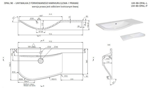 Szafka łazienkowa z umywalką Oristo Opal OR30-SD4S-90-1-P prawa