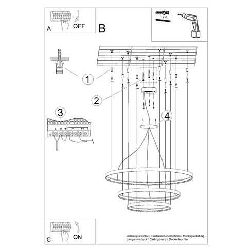 Żyrandol RIO 3 55/78/110 czarny LED 3000K