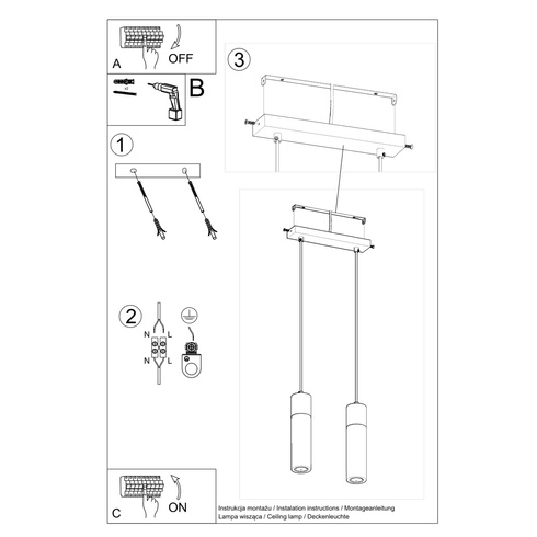 Lampa wisząca ZANE 2 szara