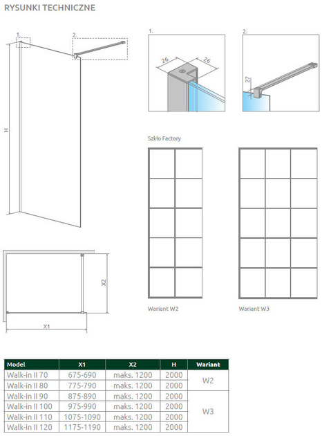 Kabina walk-in 100 czarna kratka Radaway Nes Black Walk-in II Factory 10013100-54-55