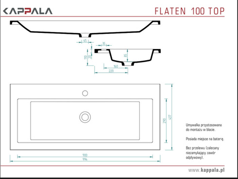 Umywalka meblowa FLATEN 100 S TOP Kappala