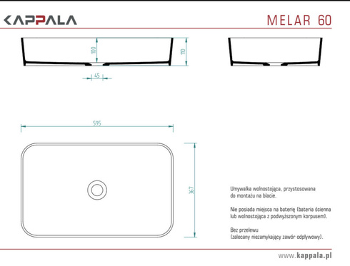 Umywalka nablatowa MELAR 60 Kappala