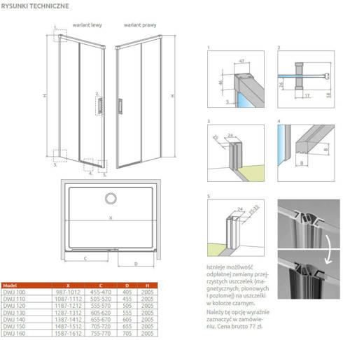 Drzwi prysznicowe 110 Radaway Idea White DWJ białe 387015-04-01R