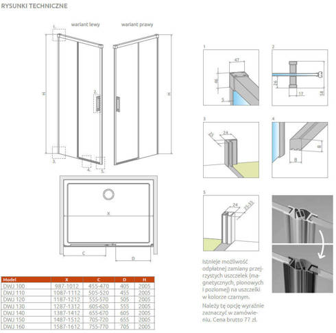 Drzwi prysznicowe 150 Radaway Idea White DWJ białe 387019-04-01R