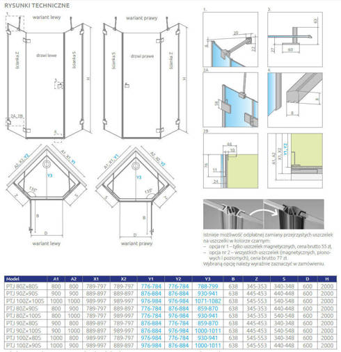 Kabina pięciokątna czarna 90x90 Radaway Essenza Pro Black PTJ prawa