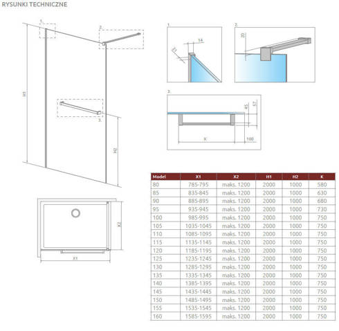 Kabina walk-in 120 Radaway Modo New II z wieszakiem 389124-01-01W