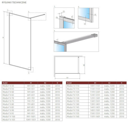 Kabina walk-in miedź 90 Radaway Modo F Brushed Copper II