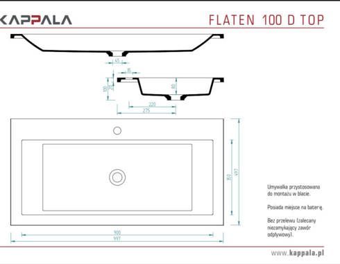 Umywalka meblowa FLATEN 100 S D TOP Kappala