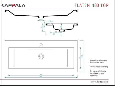 Umywalka meblowa FLATEN 100 S TOP Kappala