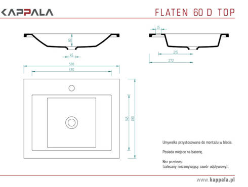 Umywalka meblowa FLATEN 60 S D TOP Kappala 