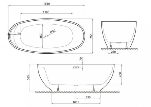 Wanna wolnostojąca 165cm Polimat Kivi 00471 biały połysk z przelewem 